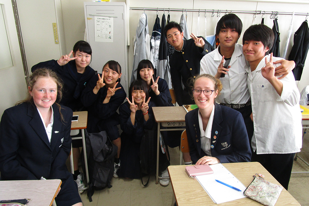 Students Louise and Emilie pictured at the Japanese high school