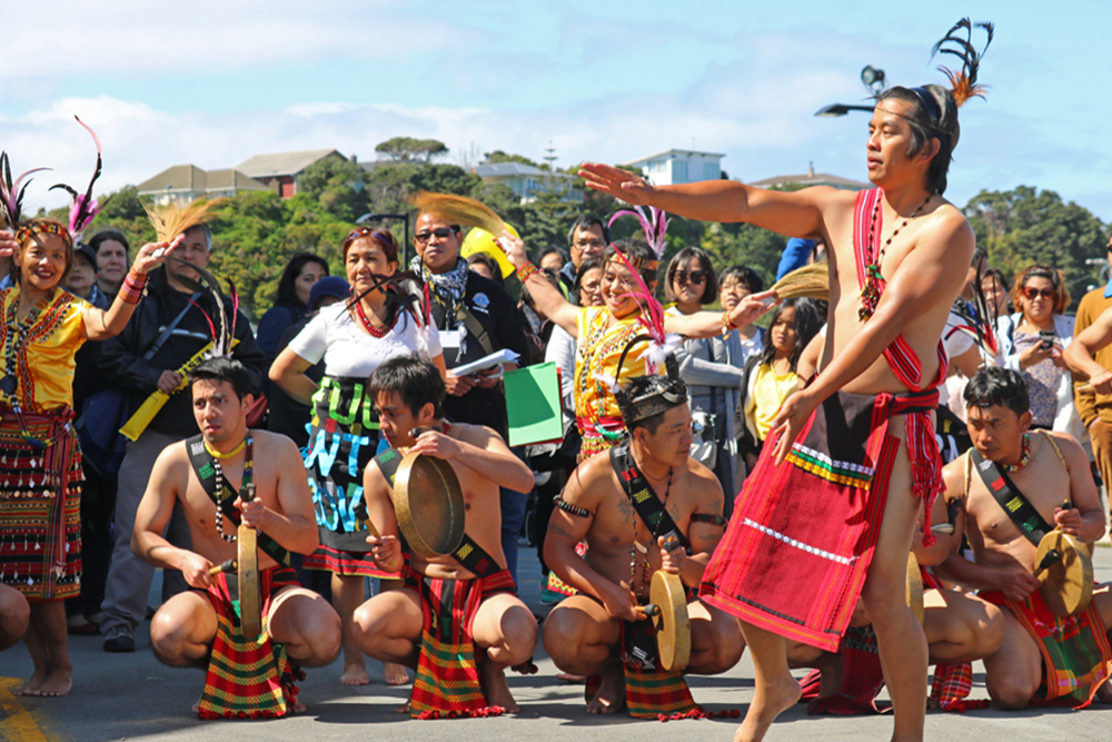Cultural groups dancing in the Pistang Pilipino festival in Wellington in 2016