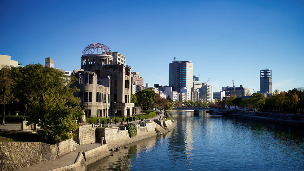 Looking along the river in Hiroshima towards the Hiroshima Peace Memorial