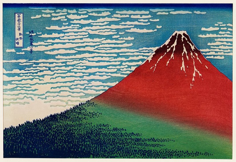 A Japanese print of Mount Fuji