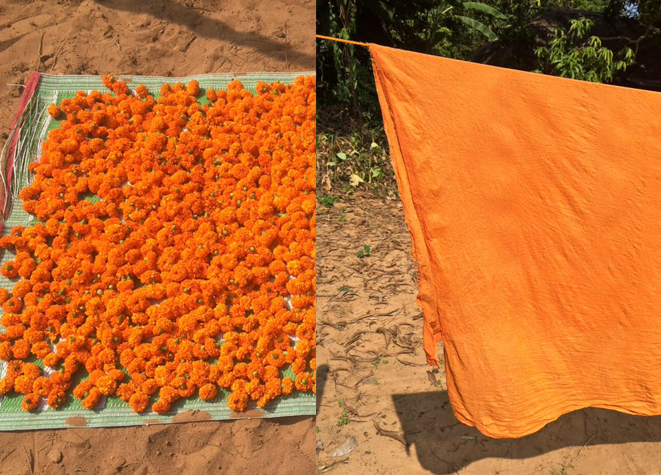 Two dyed materials orange side by side