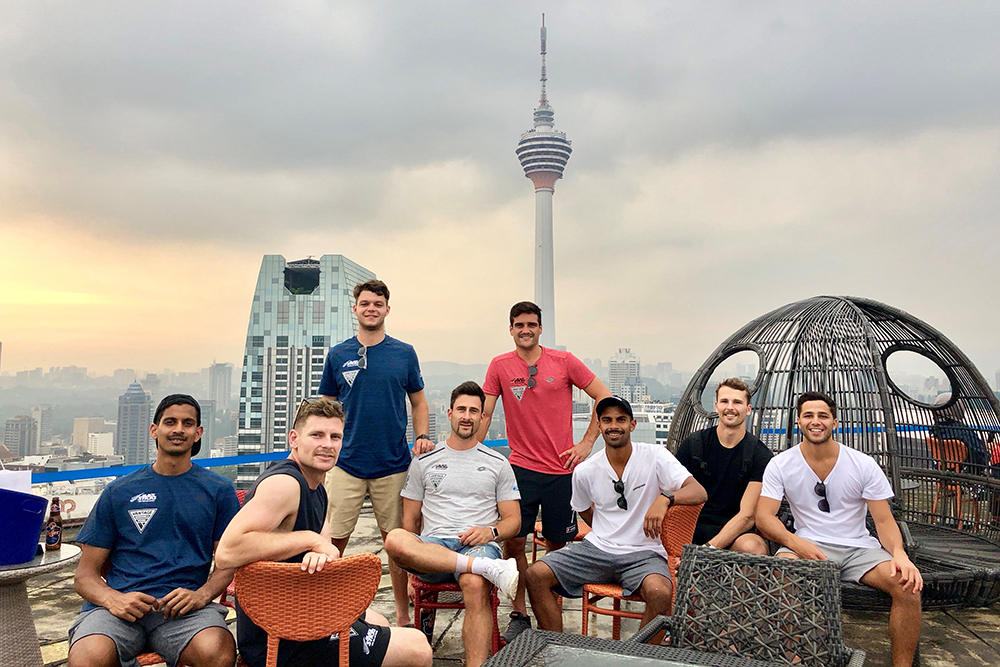 Richard and Black Sticks team mates in Kuala Lumpur where they played the Malaysian national team prior to heading to India for the 2018 Hockey World Cup