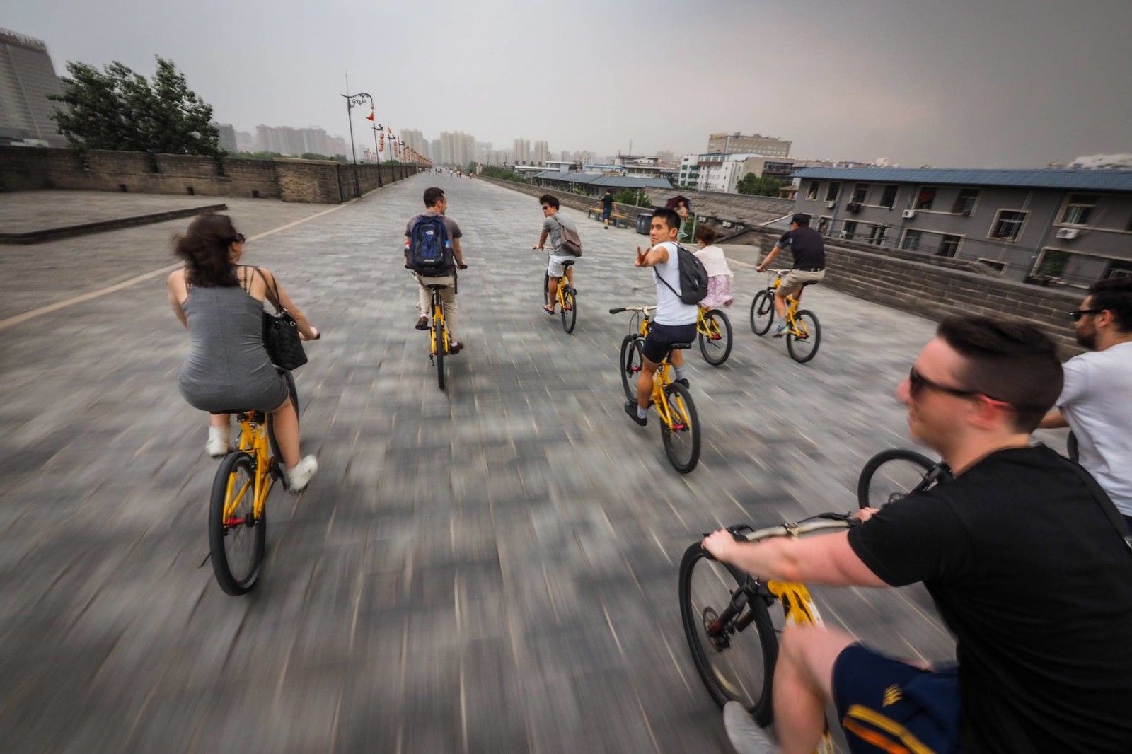 Leadership Network members riding yellow bikes