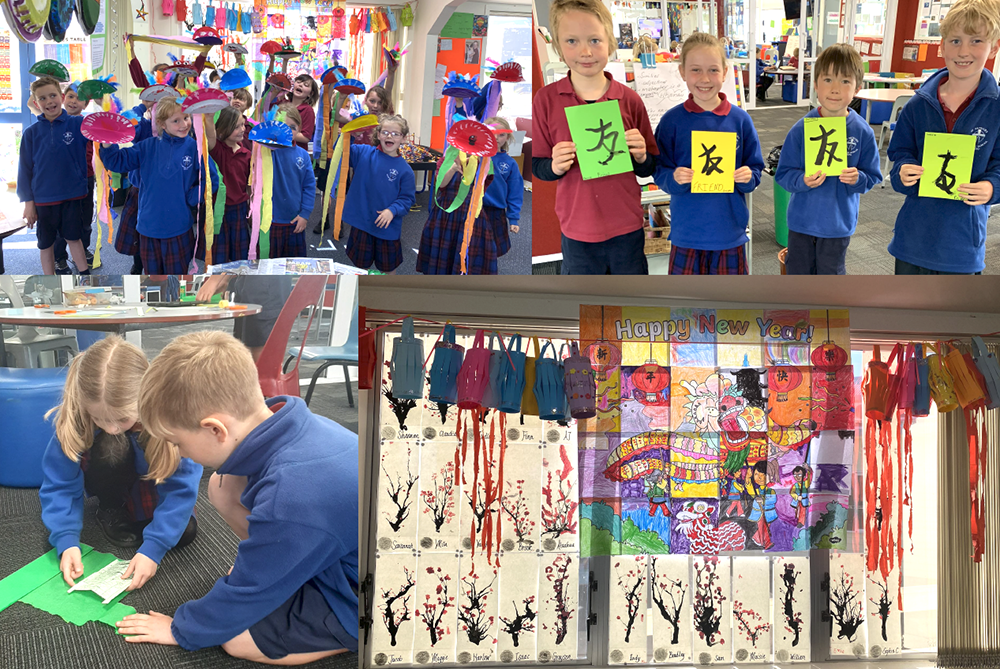 A montage of photos showing some of the activities the students did including calligraphy and lantern making