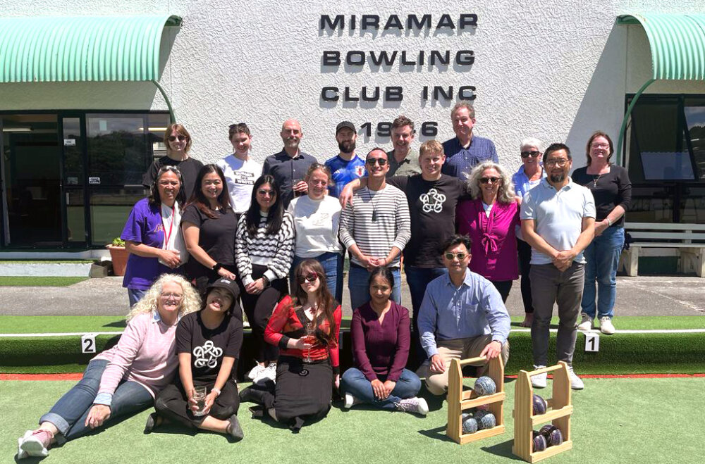 A group shot of Foundation staff outside the Mirimar Bowling Club in Wellington