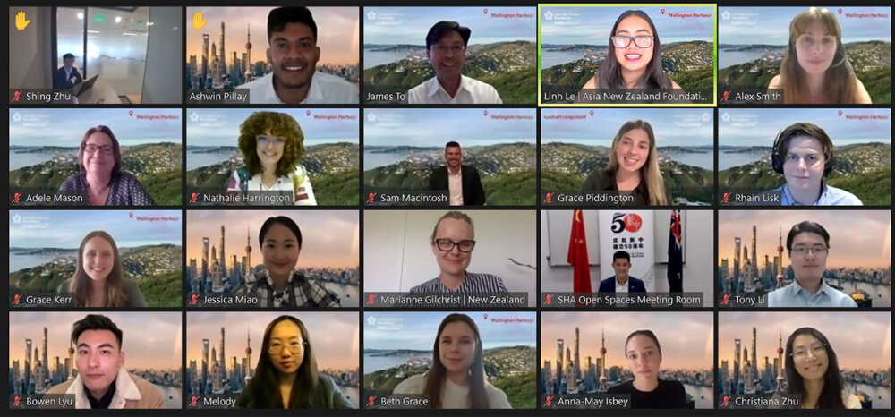 A screen shot of the online meeting showing the faces the young leaders